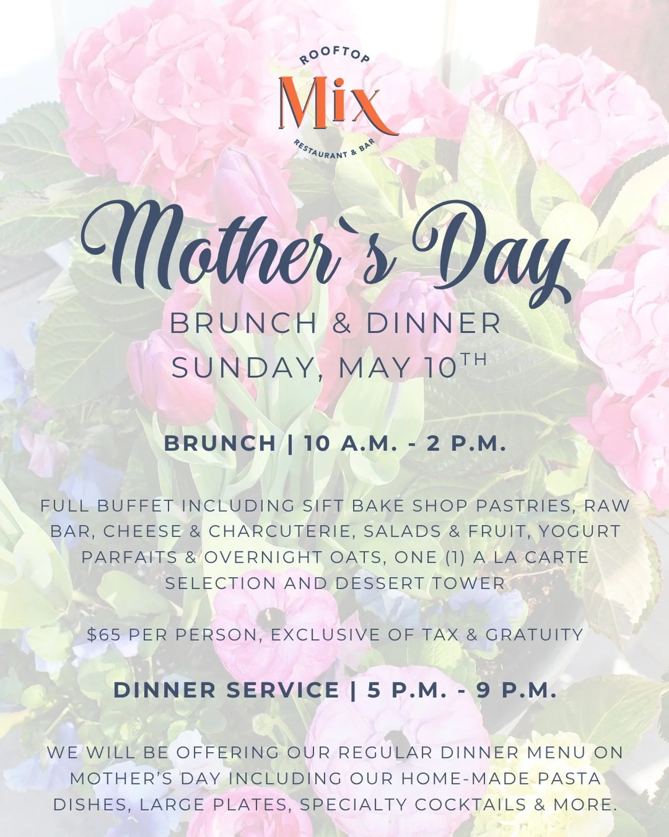 Treat the special women in your life to Mother&rsquo;s Day brunch or dinner at @mix_at_sift 💗💐

We will be offering Sunday Brunch from 10 a.m. - 2 p.m. as well as dinner service from 5 - 9 p.m.

Limited brunch reservations remain! The link to reser