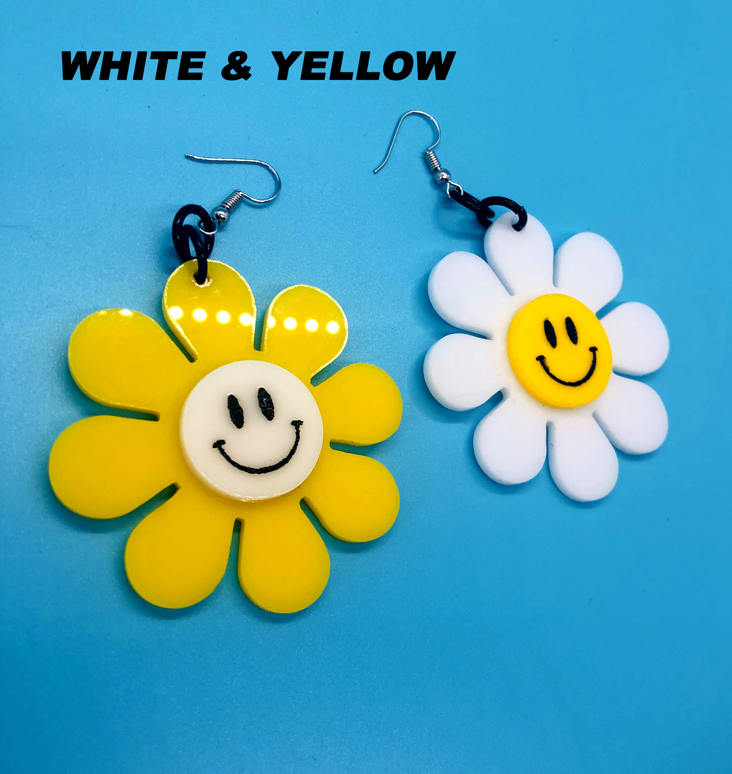 Smiley Face Yellow Earrings  90s Smile Face Earrings  Laser Cut Acrylic Jewelry