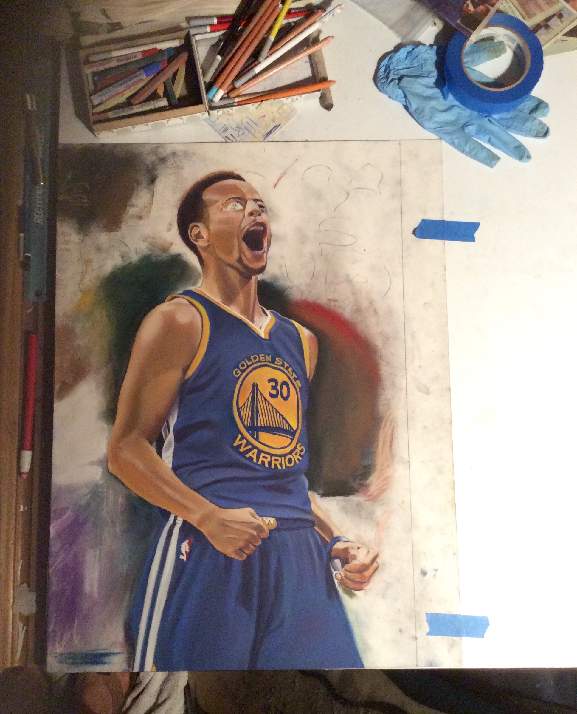 The pastel drawing in progress- it was done on a piece of the highest quality, and now discontinued Wallace pastel paper. I considered this being an oil painting, but then I found a sheet I had preserved for 10 years, so I decided for a chalk pastel drawing.