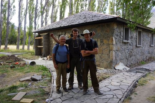 Rick (left), Weston (center) and Jib (right) at the end of the hike in front of a newly renovated hostel and campground that will someday make a welcome ending to the hiking trail that the team pioneered. Photo: a local gaucho with Rick’s camera 