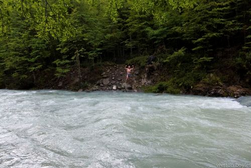 When Rick reached the opposite bank he was stoked he still had it in him at age 65. The other two tossed him a line, ferried their packs across and then made the same swim. Photo: Weston Boyles