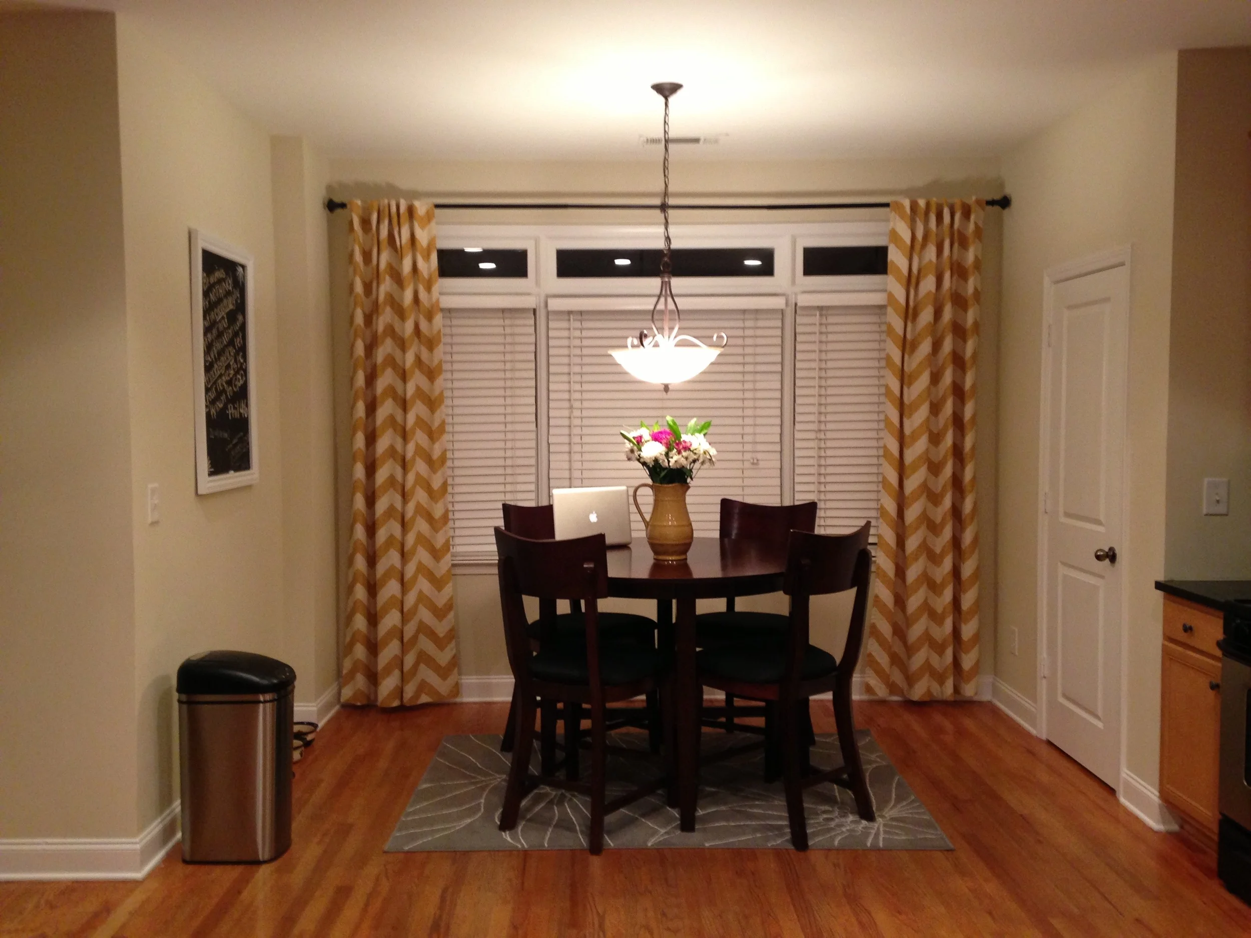 I miss this kitchen. Luckily I kept and repurposed chevron curtains from West Elm. And that IKEA rug is rolled up somewhere...
