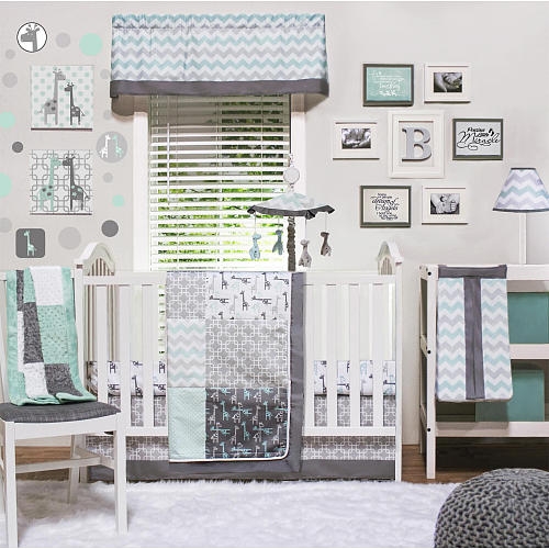The Inspiration: The Peanut Shell Uptown Giraffe crib set courtesy of Toys R Us .