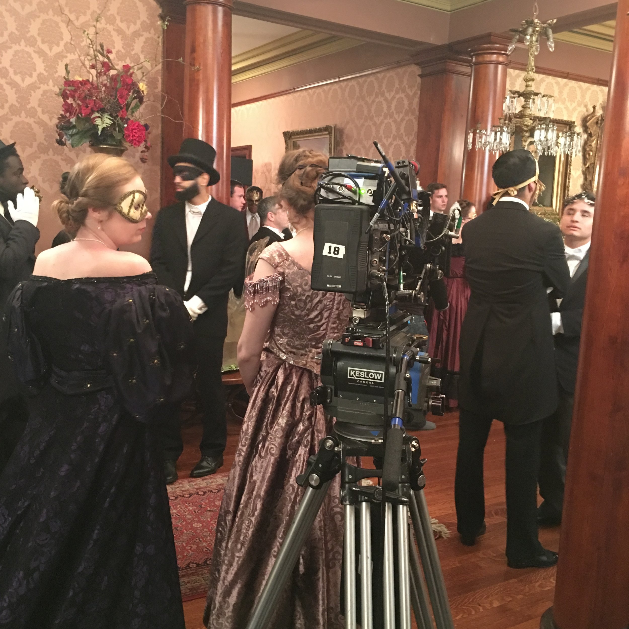 LA Follies TV Background Dancers 1900s Quadrille Costumes Comedy Central Another Period Masquerade Ball BTS on set