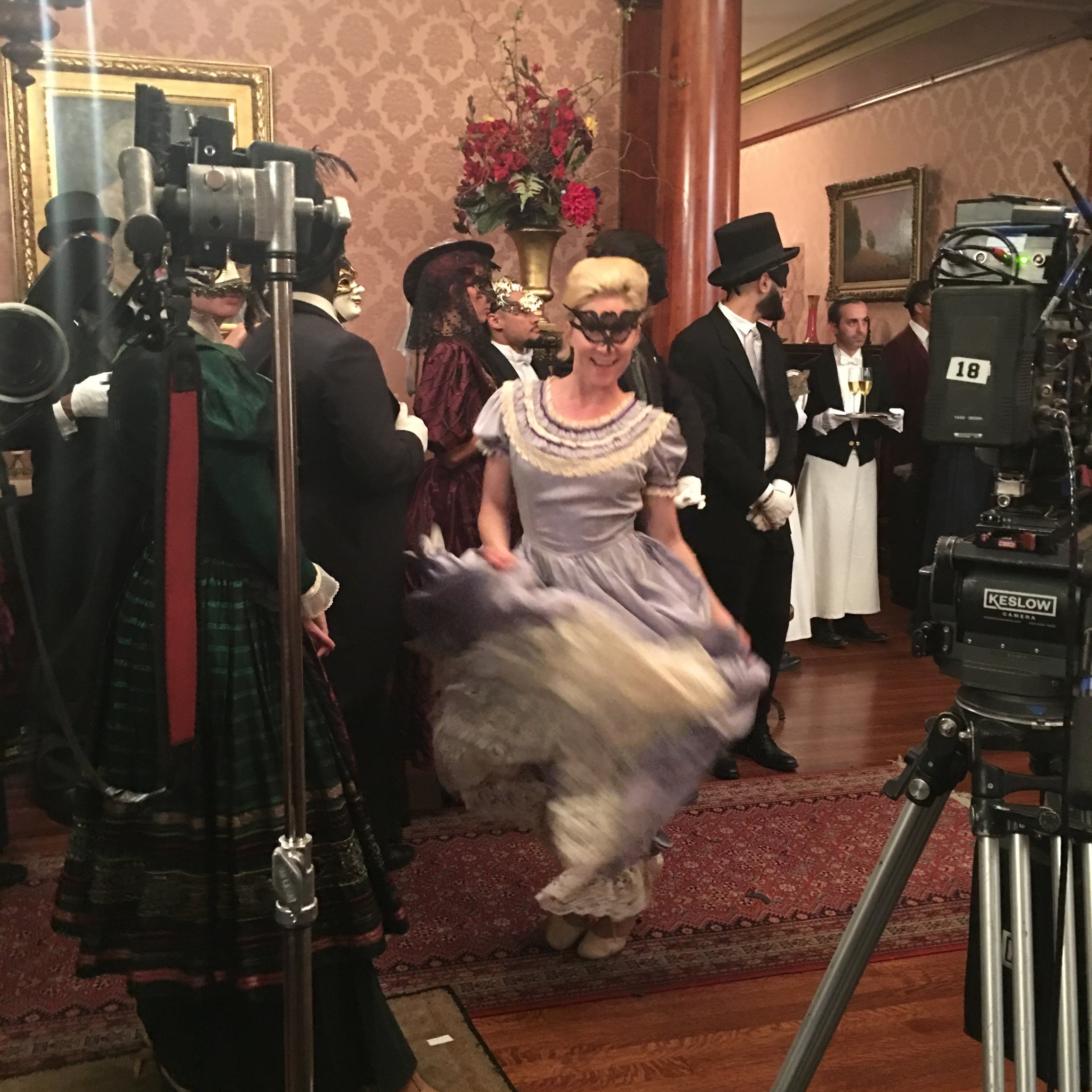 LA Follies TV Background Dancers 1900s Quadrille Costumes Comedy Central Another Period Masquerade Ball BTS on set