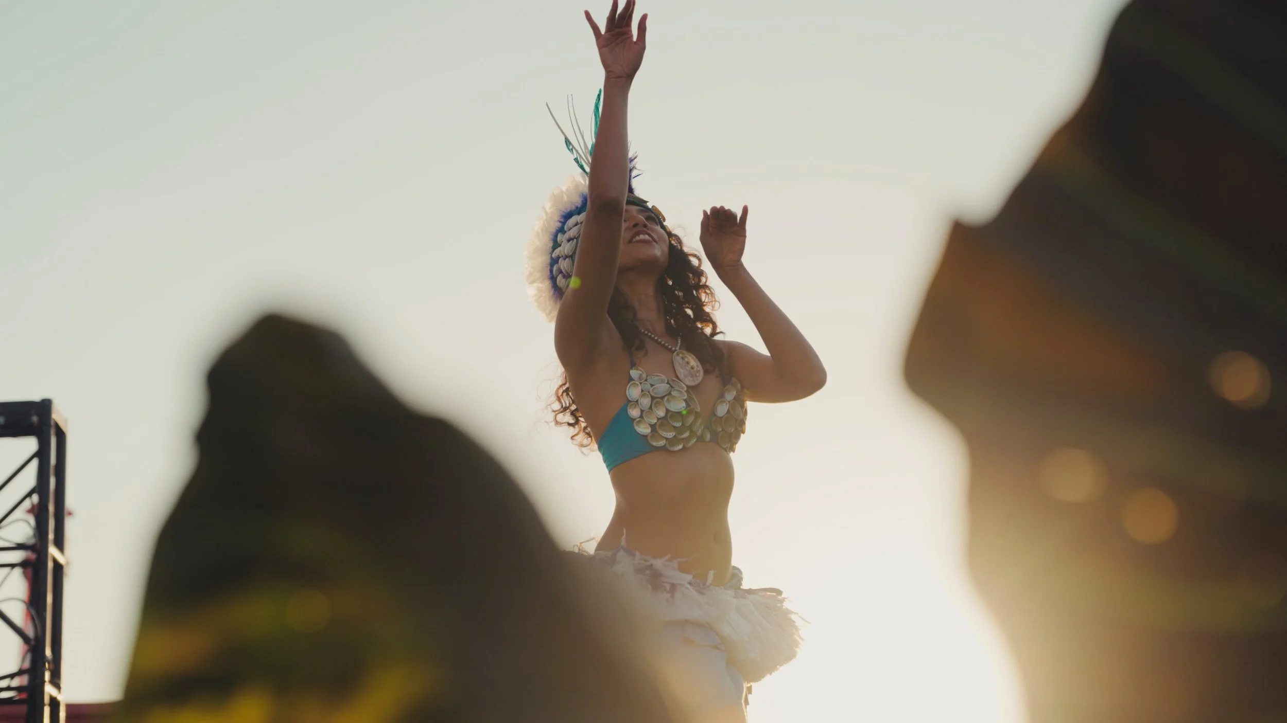 Authentic Tahitian Dancer in Traditional Costume at Disney's Moana Activation