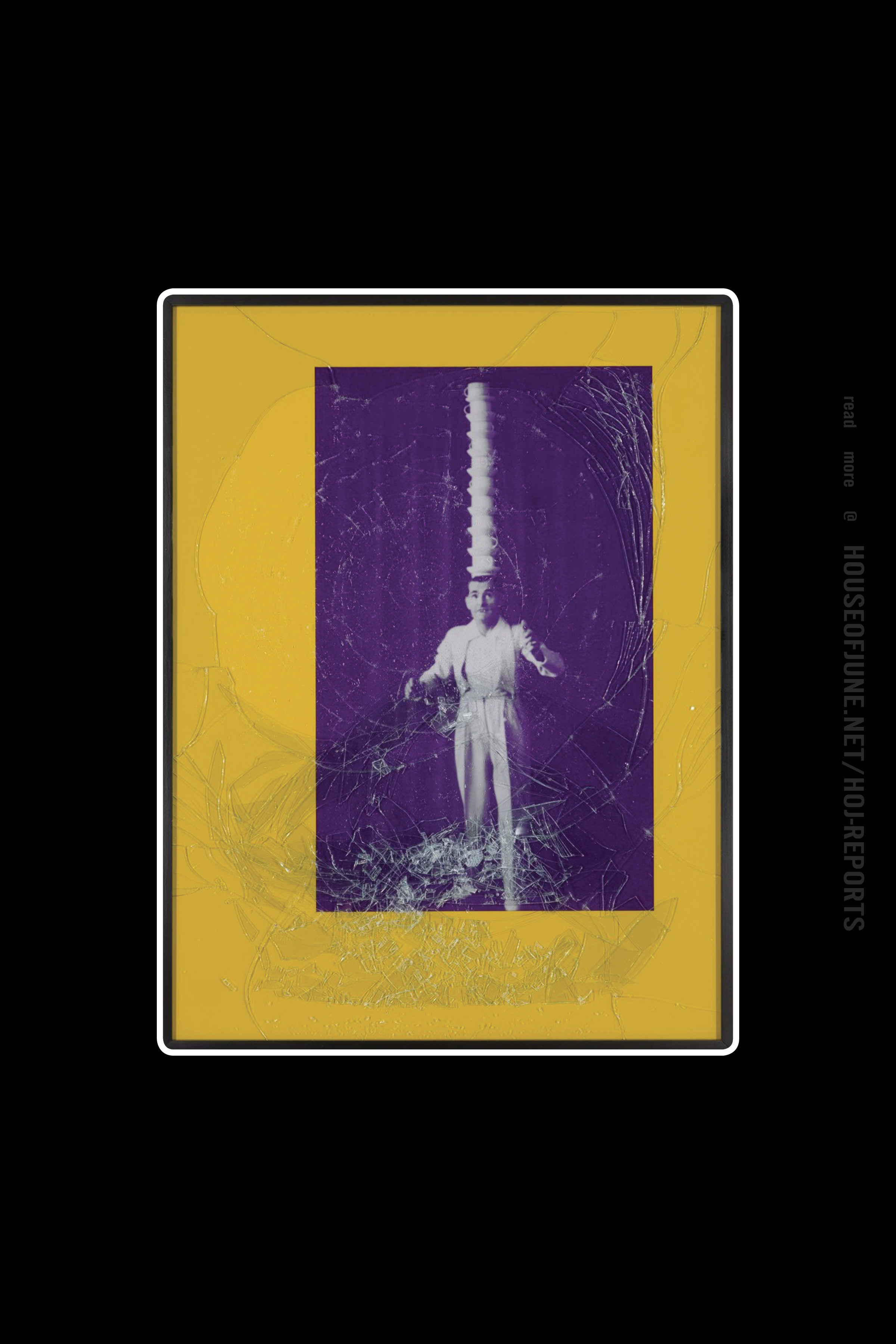 Barbara Bloom (Iris Print in Colored Matte With Broken Glass Embedded in Plexiglas) Balance #1 (Purple Head Stack), 2001