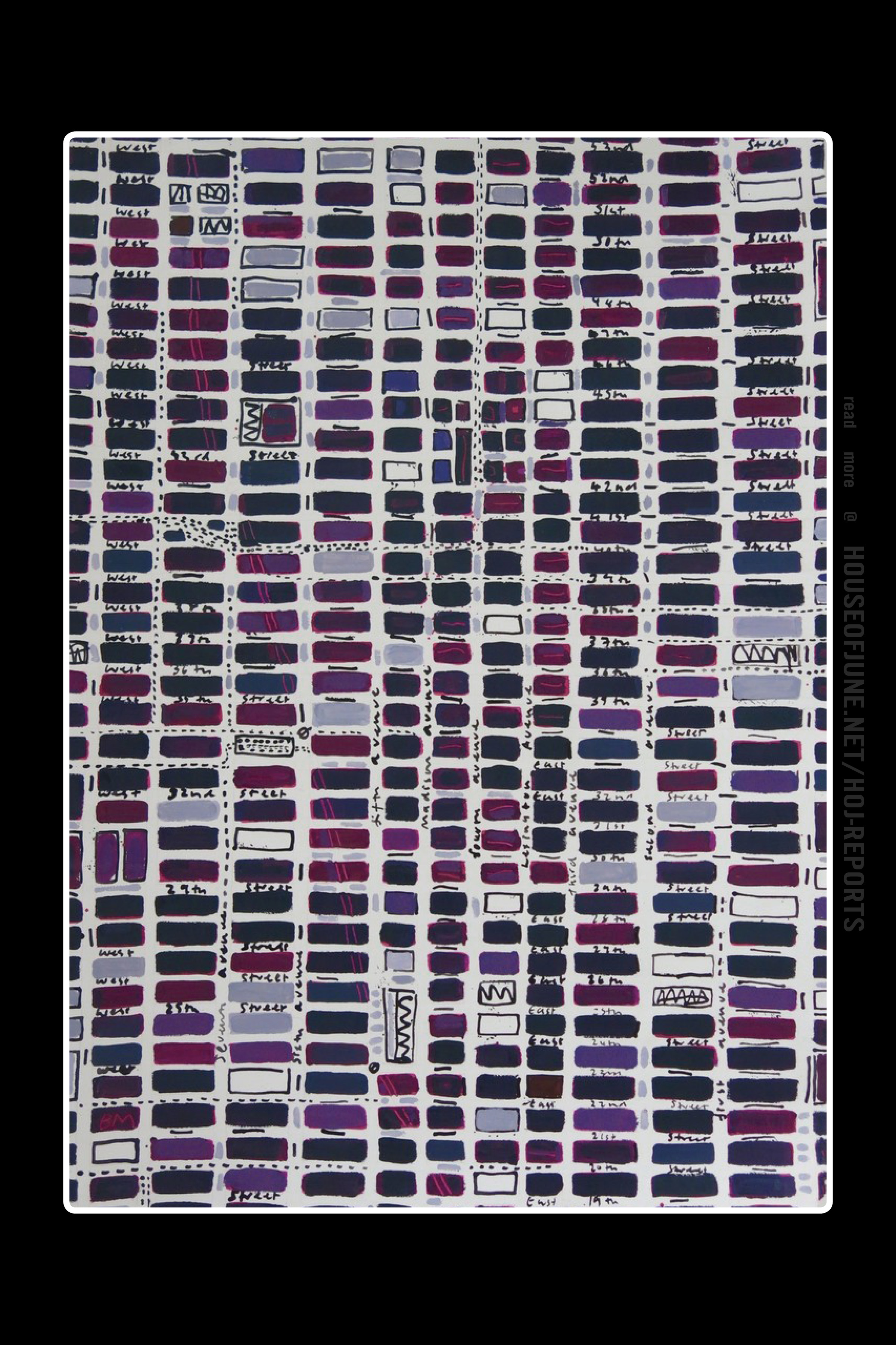 Barbara Macfarlane (Ink and Oil on Hand-made Paper) Violet and Magenta Midtown, 2017