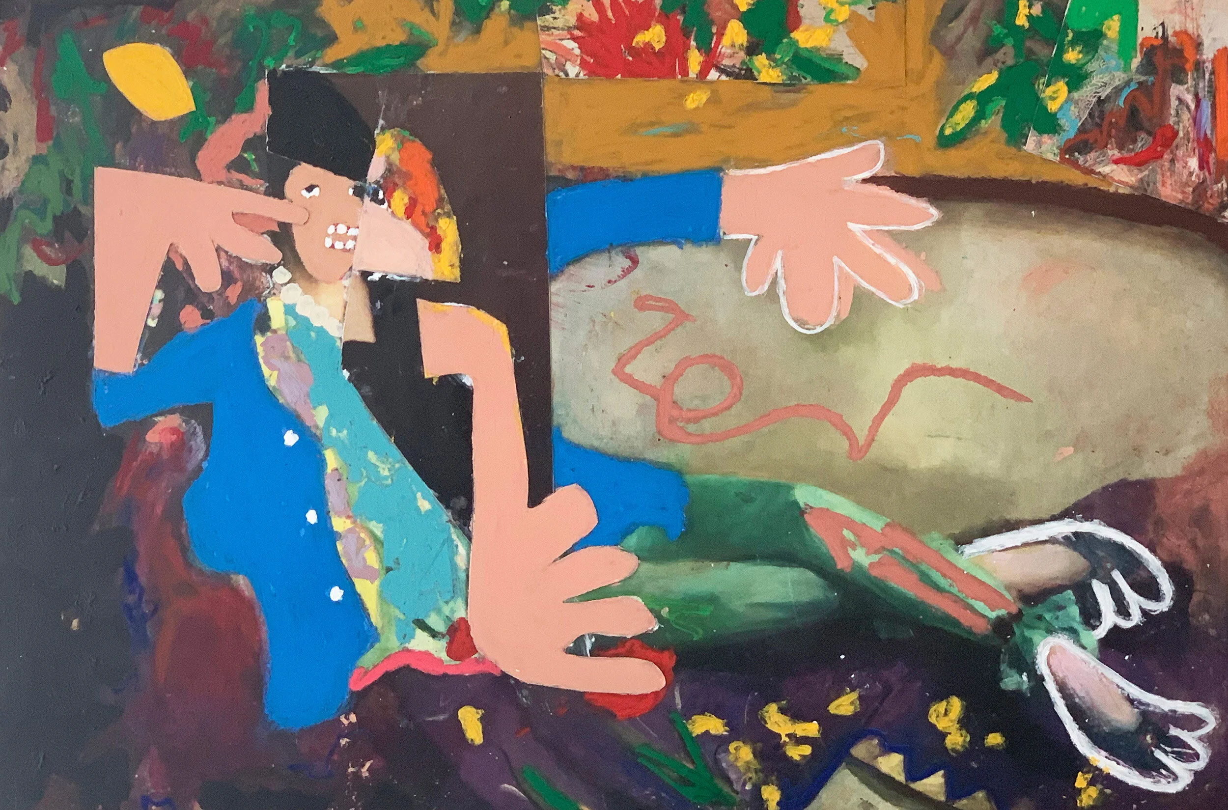 Milo Matthieu (resin coated paper, oil stick and acrylic on wooden panel) Gertrude, 2018