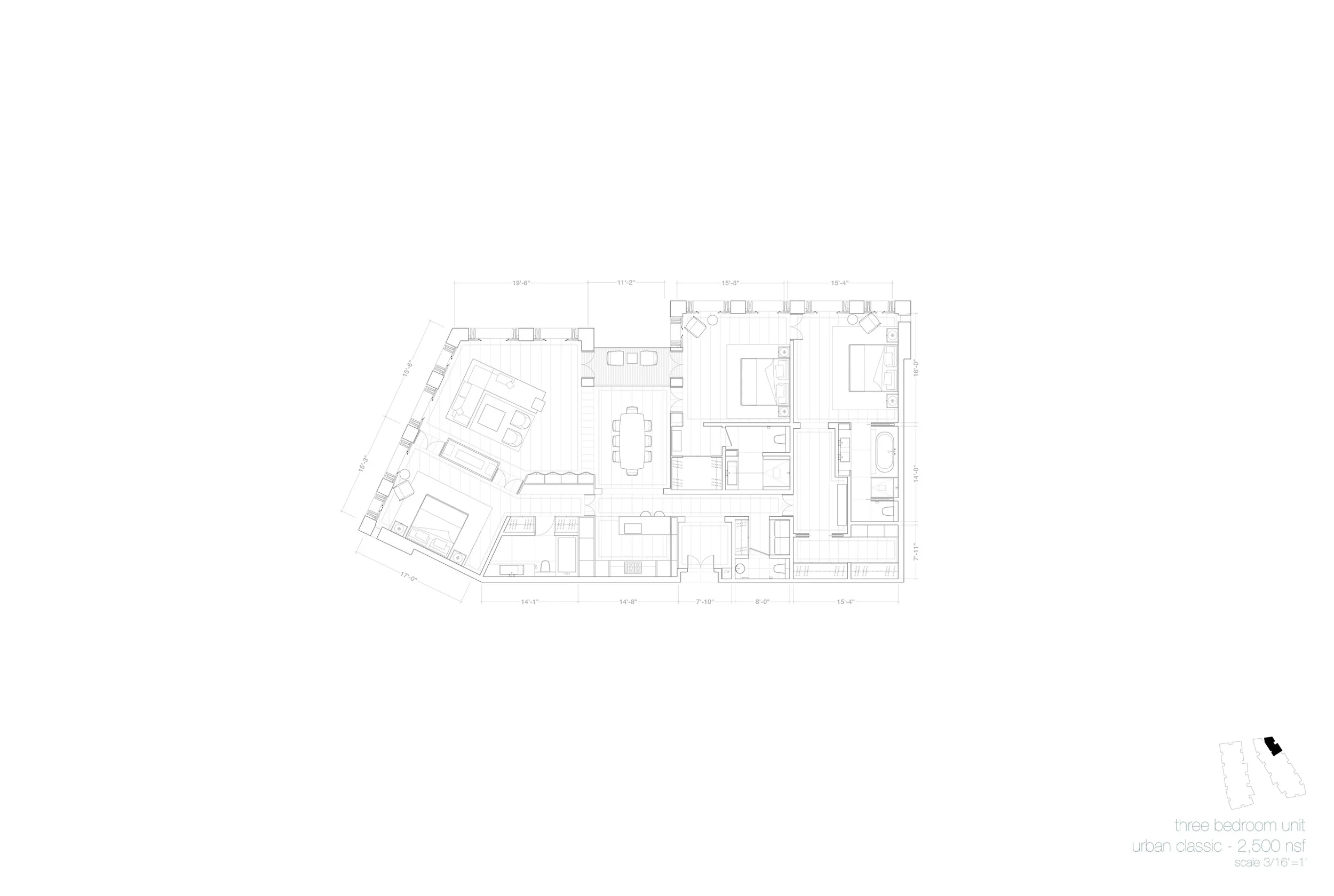 Plan, 3-Bedroom Unit 