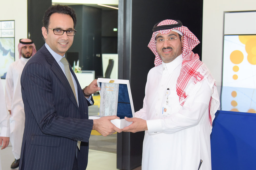 JA Worldwide CEO, Asheesh Advani, (left) and Khaled Habardy, SABIC General Manager for Public Affairs and Government Relations