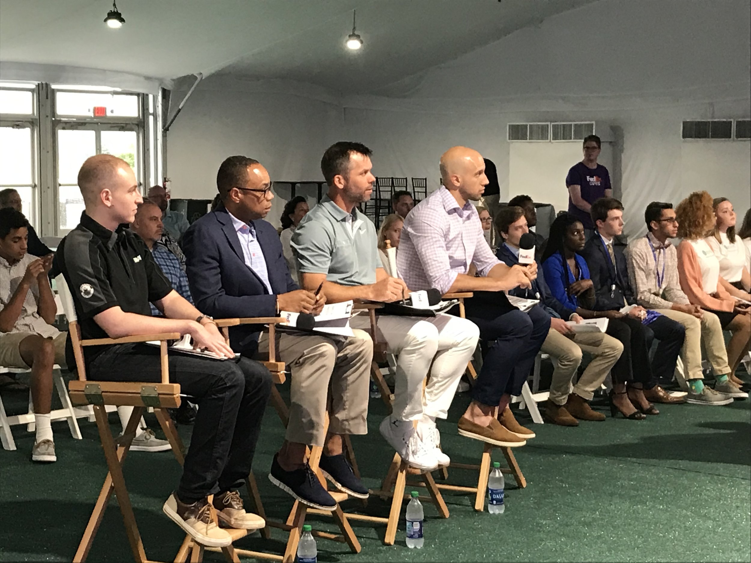 FedEx Junior Business Challenge judges (L to R) David Zamarin, Sean Ramalho, Paul Casey, and Nick Bonino.
