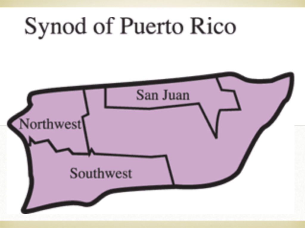 An map of the current day presbyteries in Puerto Rico.