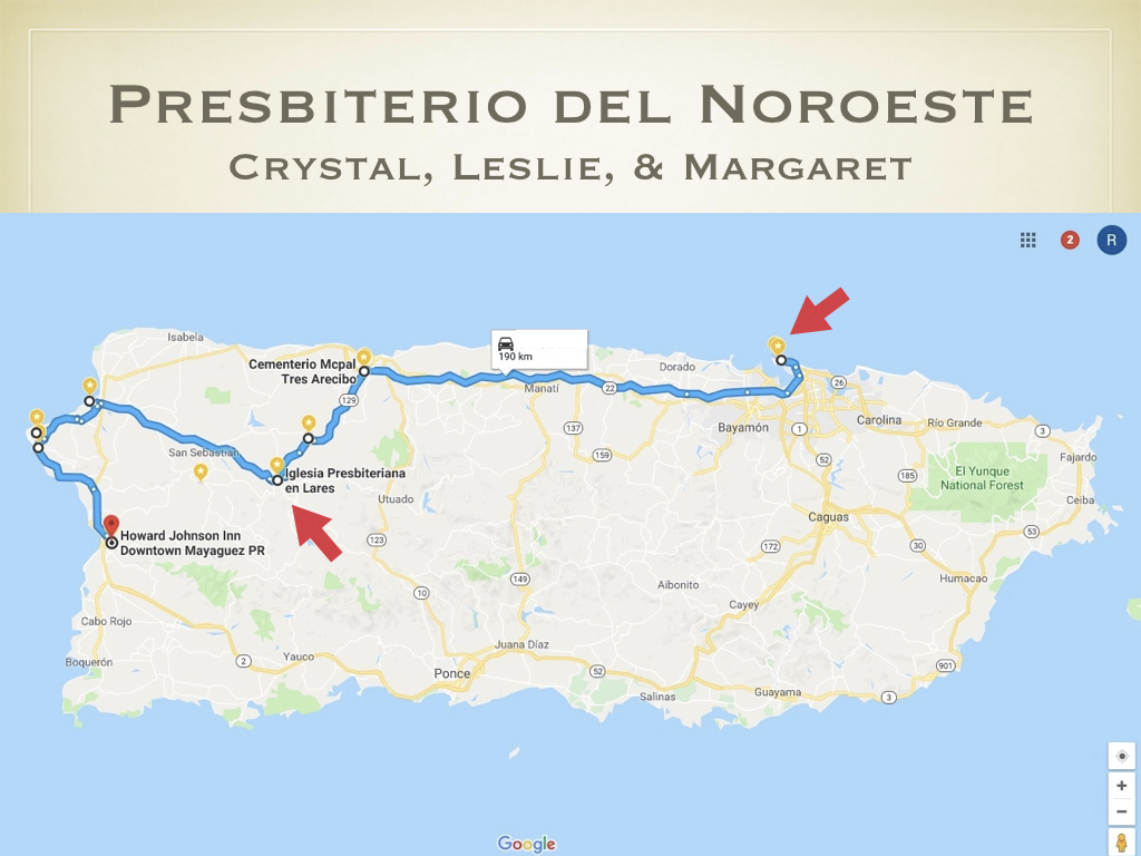 Back on the road, the female portion of the team headed west from San Juan to visit the Presbiterio del Noroeste (North West Presbytery). They met up with their host and guide, Dagmary Fornes Arcelay, who is the current presbytery moderator. After meeting up near the Arecibo on the coast, the team followed Dagmary up into the west-central mountains toward the heart of the presbytery.