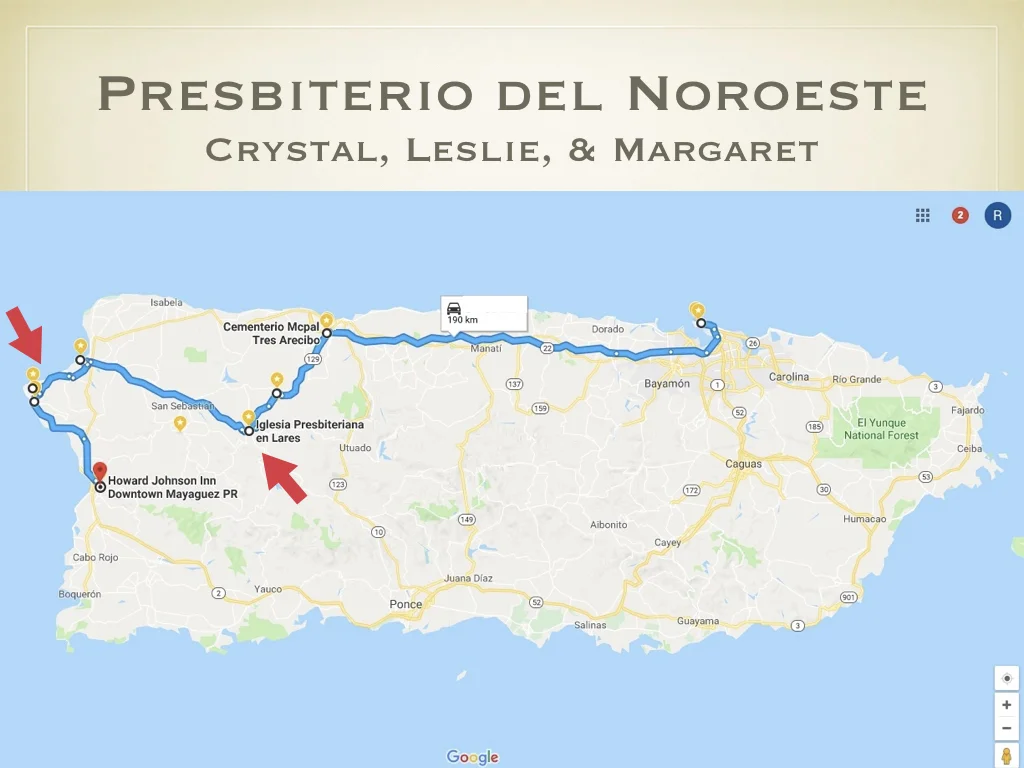 From Lares, Crystal, Leslie, & Margaret followed Dagmary toward the northwest coast to visit other communities in the presbytery.