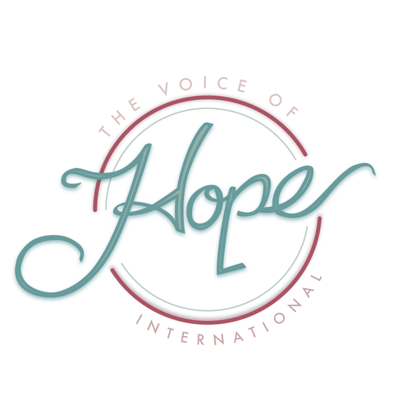 The Voice of International Hope Logo mixed with teal and rose