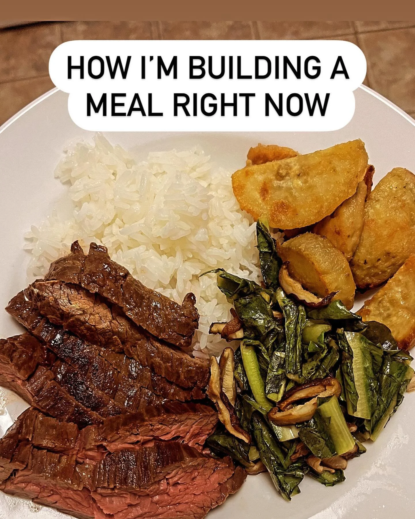 Here is what I&rsquo;m thinking about right now when building a meal for lunch and dinner at home:

* High Protein: Lean animal proteins, ~5 ounces cooked (roughly the size of my palm)
* Anti-inflammatory
* Nutrient Dense
* A serving of healthy fat
*