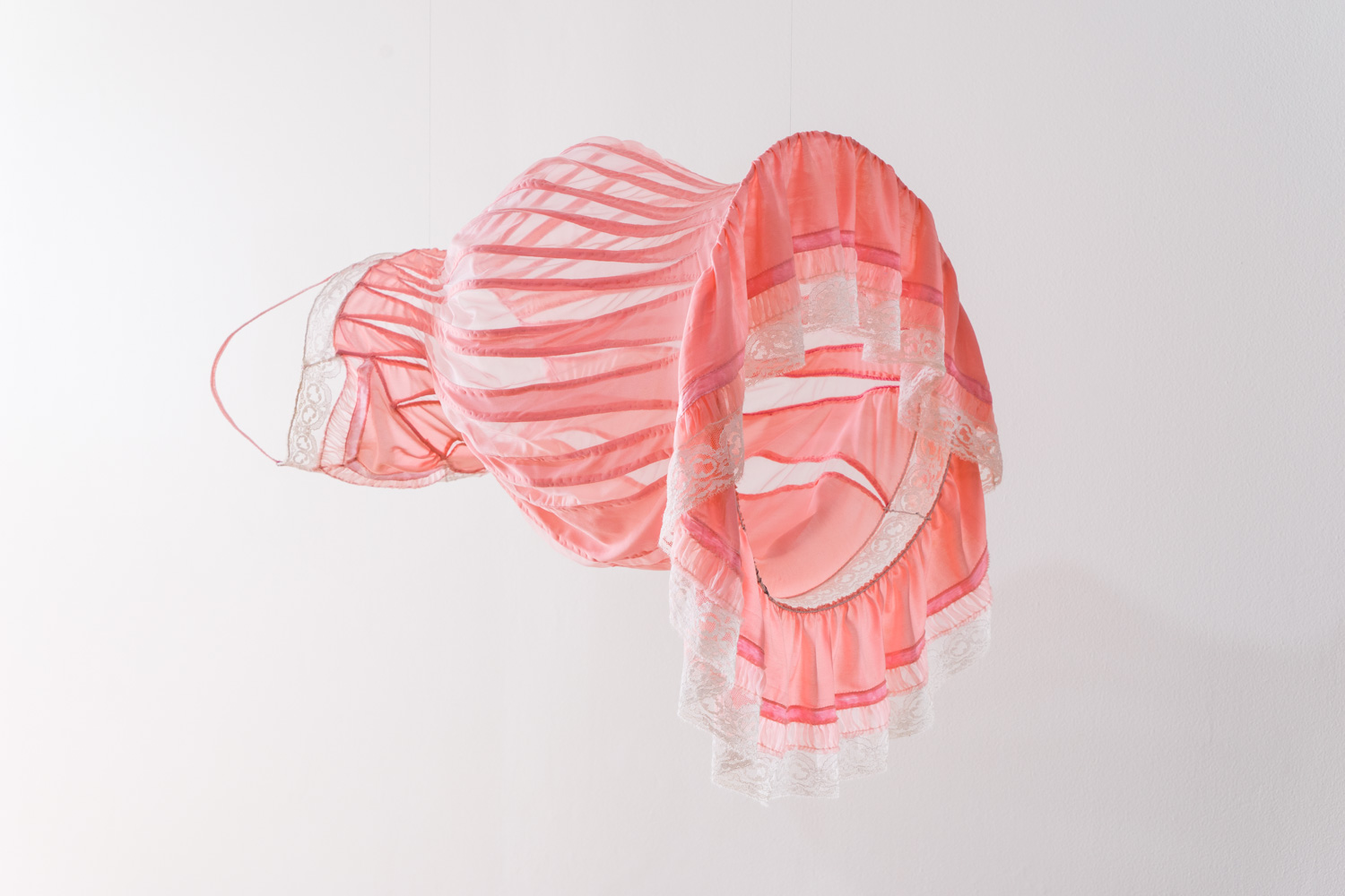   Distended nightie in pink , 2018, found nightie and synthetic fabric, milliner’s wire, thread. 69 x 44 x 53cm 