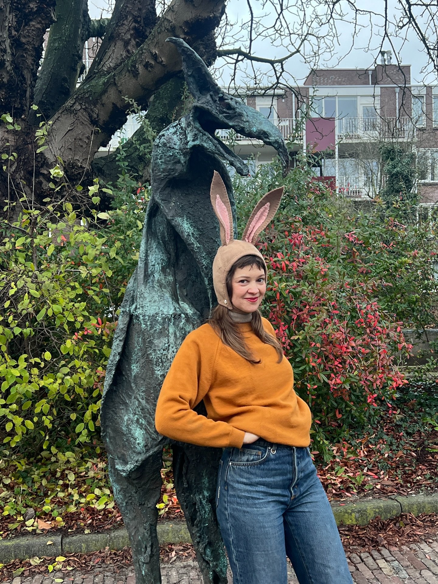 Bonnet by me, Dreckschnabel (Dirty beak) by Hans Mes @kunstpuntgroningen, 1984, photo @lukkje Marri&euml;t Lukje. This is my favourite sculpture in Groningen so far, it&rsquo;s on a bike path and sort of lurking&hellip; part of the city&rsquo;s psych