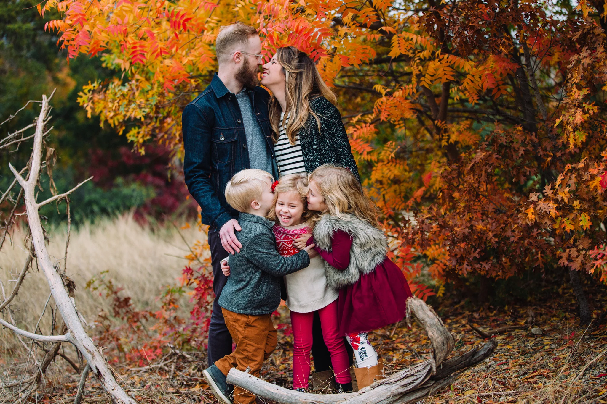 December 6: Family photos with the triple threat. We were so late on holiday photos this year, but that meant we got great fall color. 