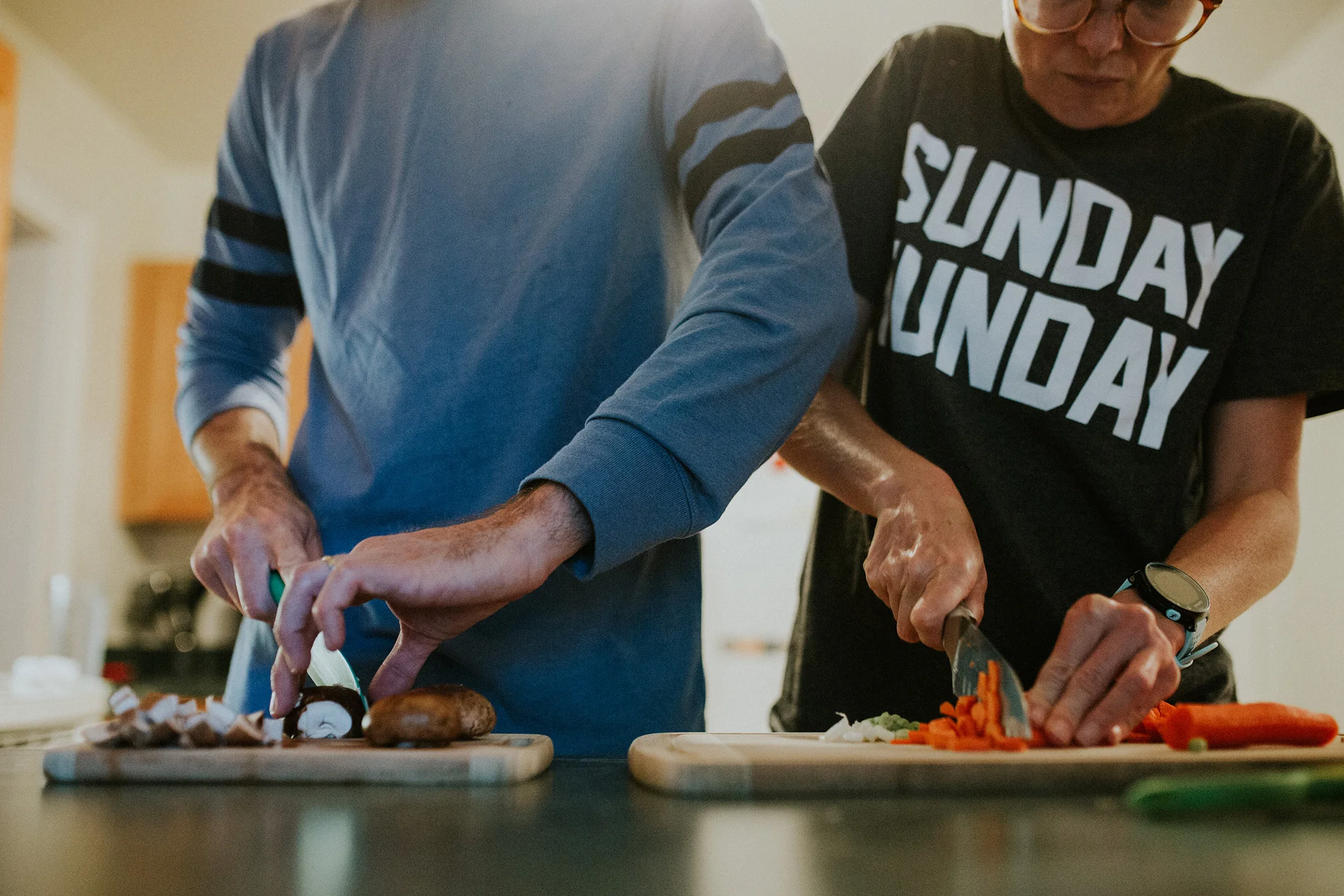 May 1: This is us on any given weeknight. He's the better cook. I'm the better planner.