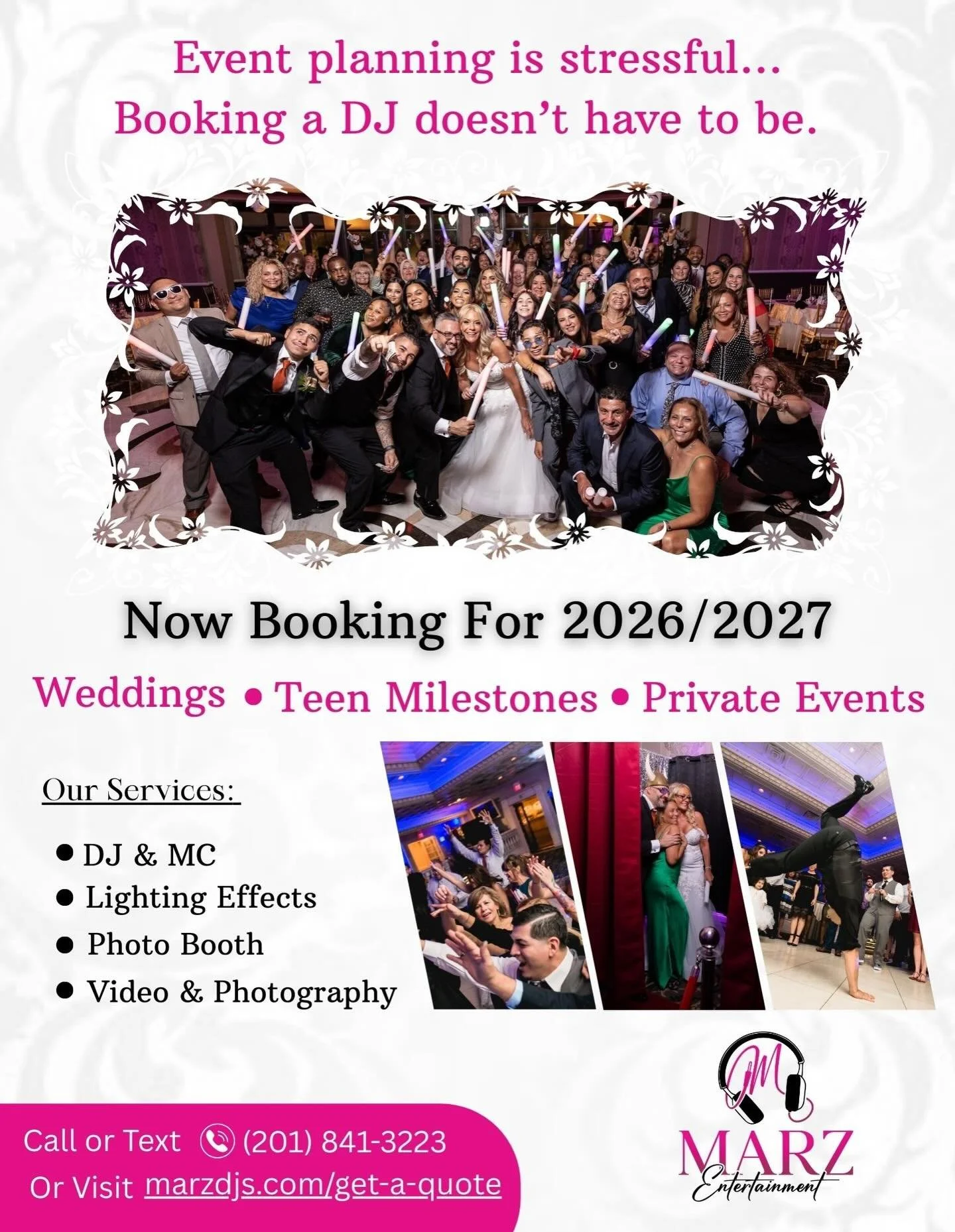 Don&rsquo;t wait to book your next event! Reserve your date now! 🕺🏻 💃 🪩 #weddingdj #sweet16dj #partydj #marzentertainment