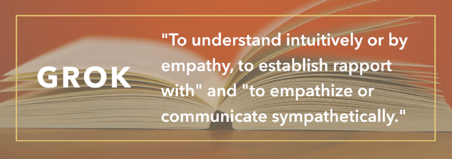 Slide defining “grok” as “to understand intuitively or by empathy.”