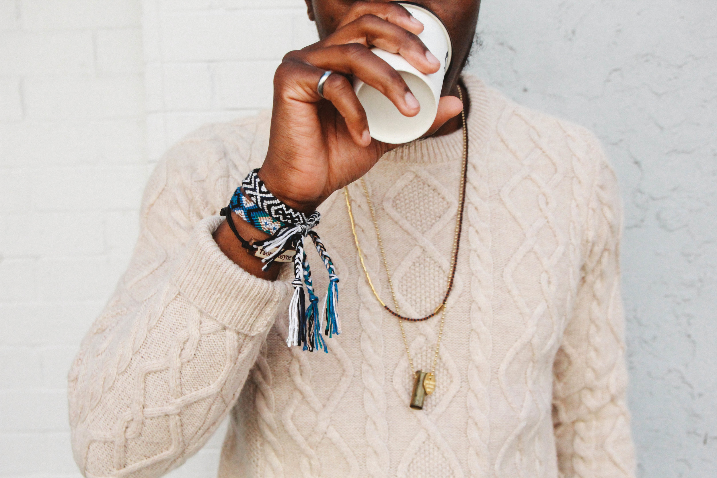 Quite fitting that two of the pieces they wanted me to model were friendship bracelets. Also, big shoutout to Bloke for sparing their sweater for these shots.