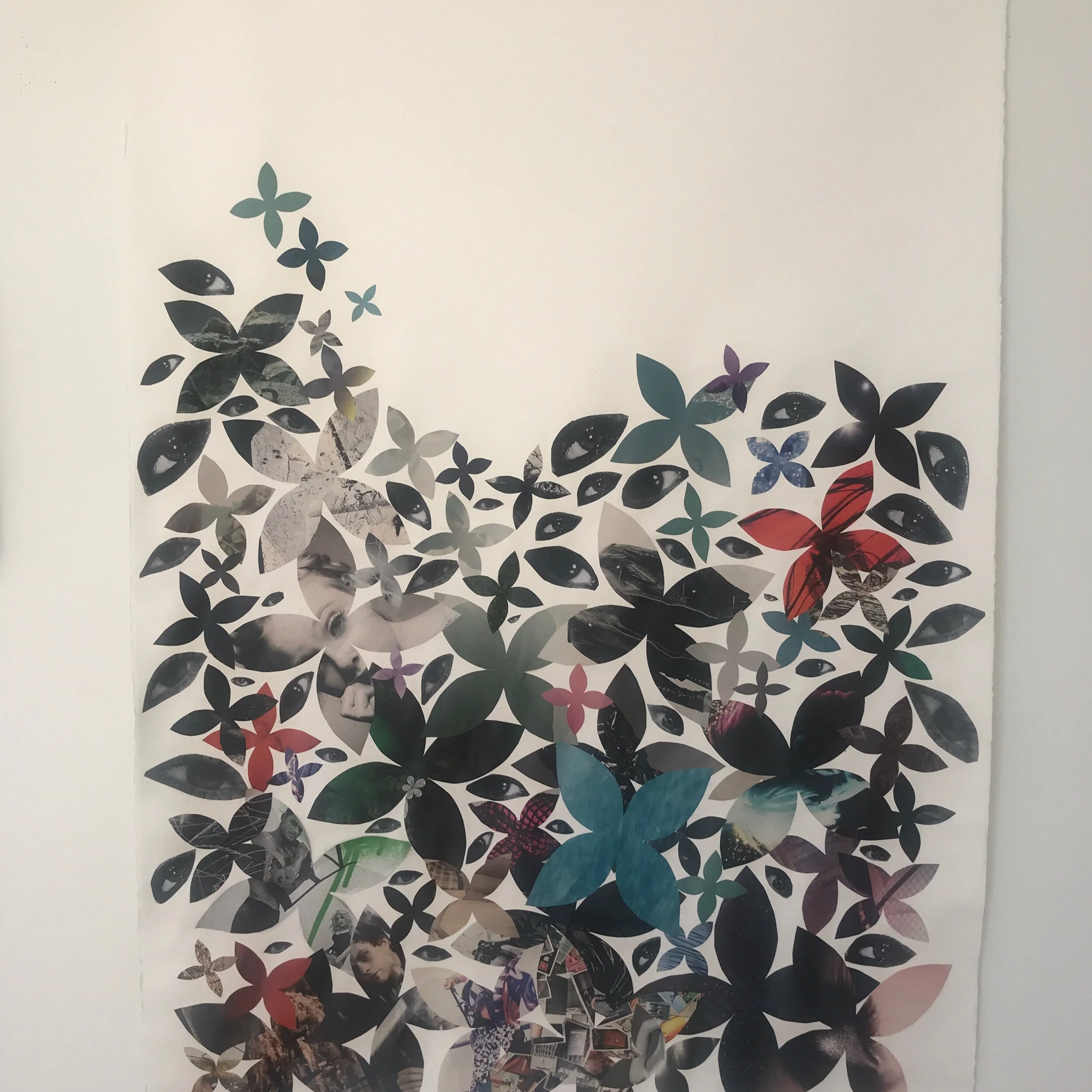  All Eyes On, 2020 Paper on watercolor paper, glue  56.5” x 42” 