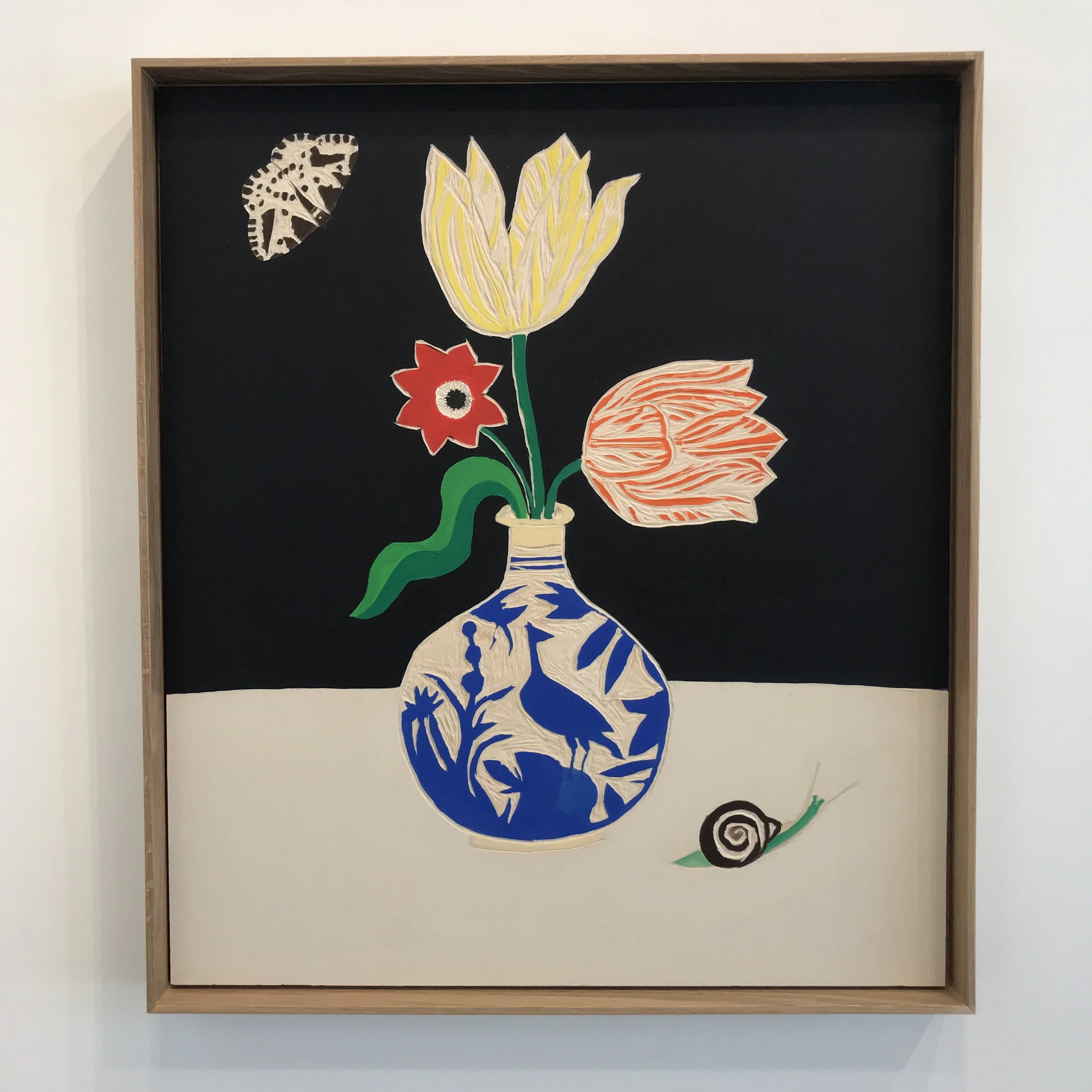  Meghan Gerety  Memento Mori, Fleurs dans un Vase (01) , 2022 Acrylic on carved birch plywood 31” x 27” framed 