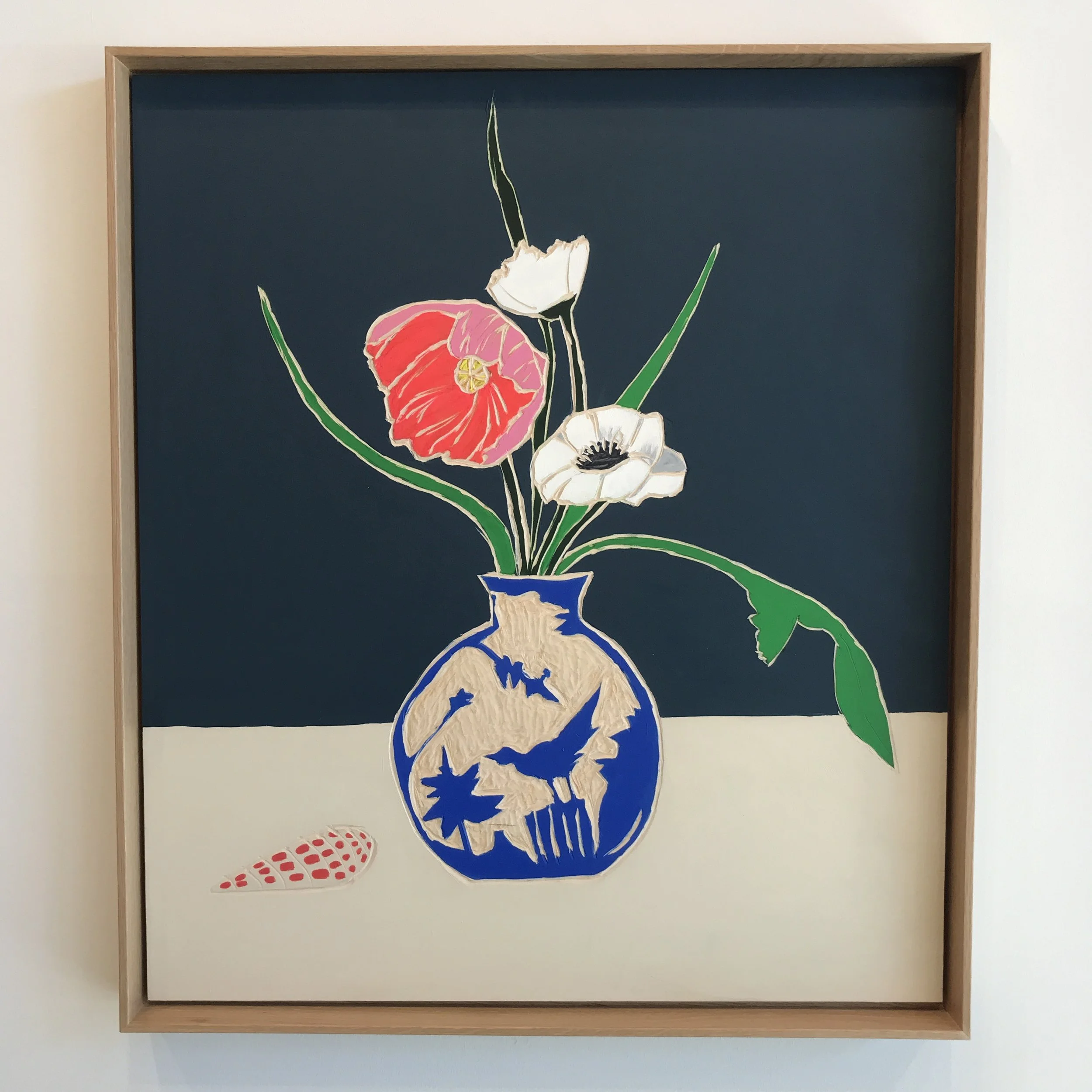  Meghan Gerety  Memento Mori, Fleurs dans un Vase (03) , 2022 Acrylic on carved birch plywood 31” x 27” framed 
