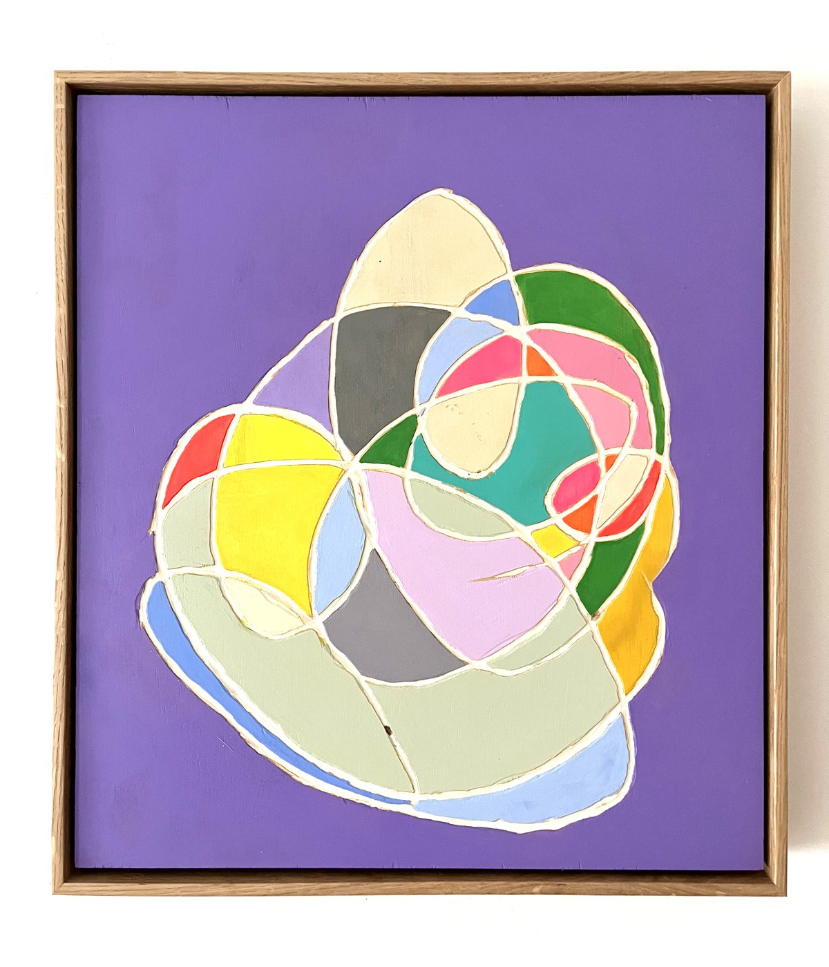   Rajasika , 2025 Acrylic on carved wood 19” x 17” x 2.25” 