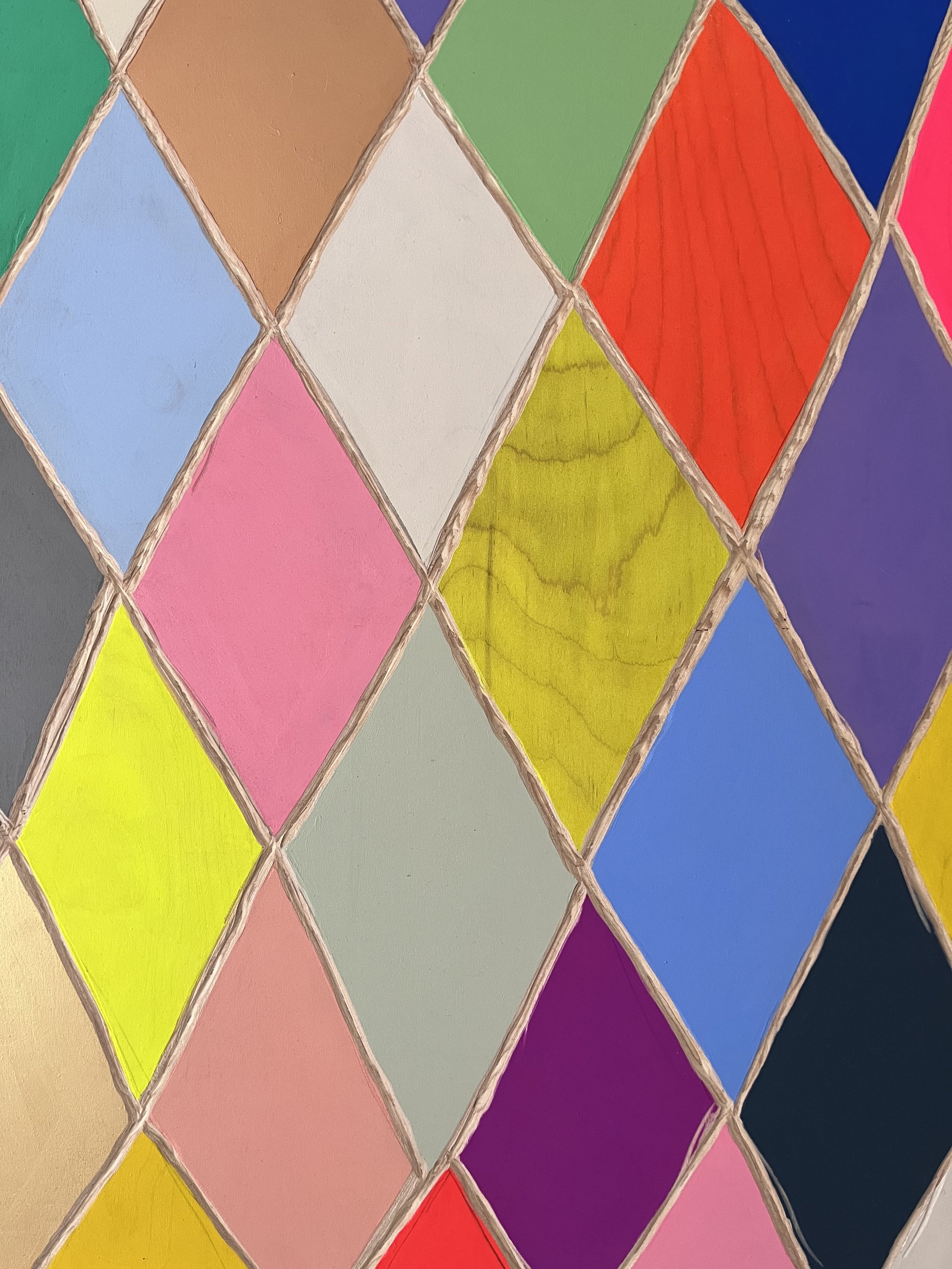   Ragas  (detail), 2025 Acrylic on carved plywood 27” x 25” x 2.25” (framed) 