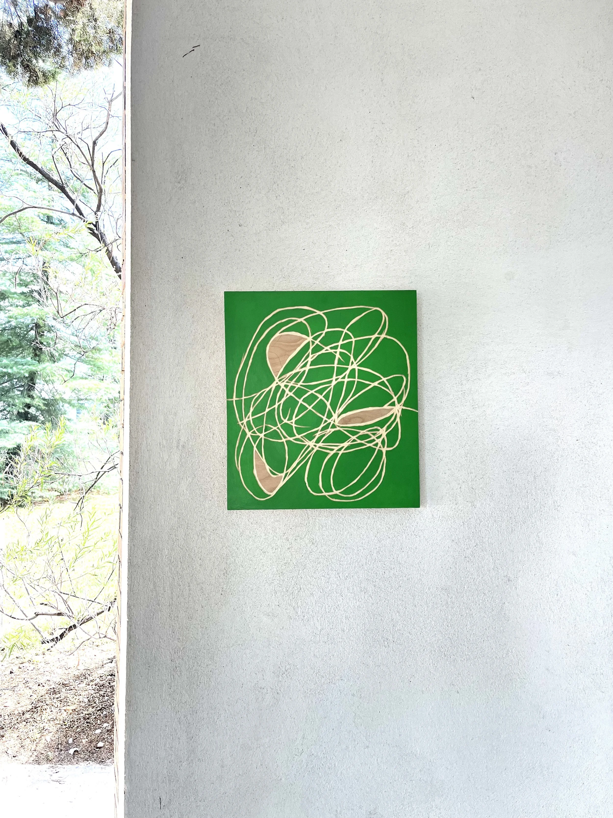   Vetiver , 2024 18” x 16” x 1” Acrylic and pencil on carved plywood 