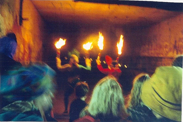 Fire Juggling in the fort tunnel, left Colleen Kinsella, right Kelly Nesbitt
