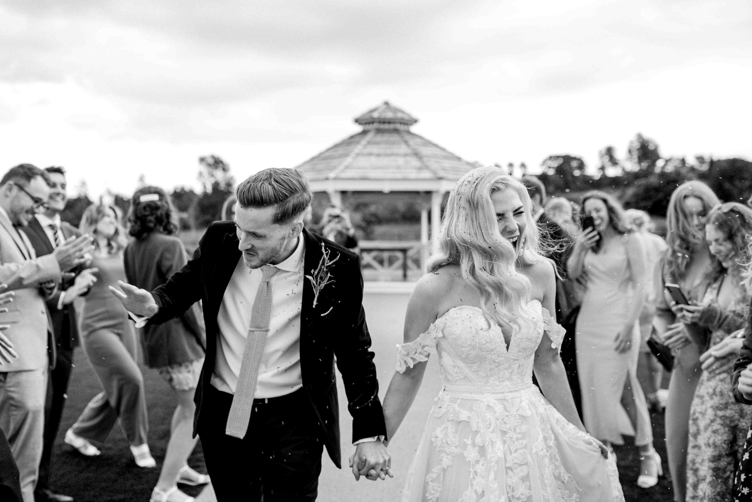 Black & white natural confetti moment – Peak Edge Hotel wedding by Ryan Lee Turton