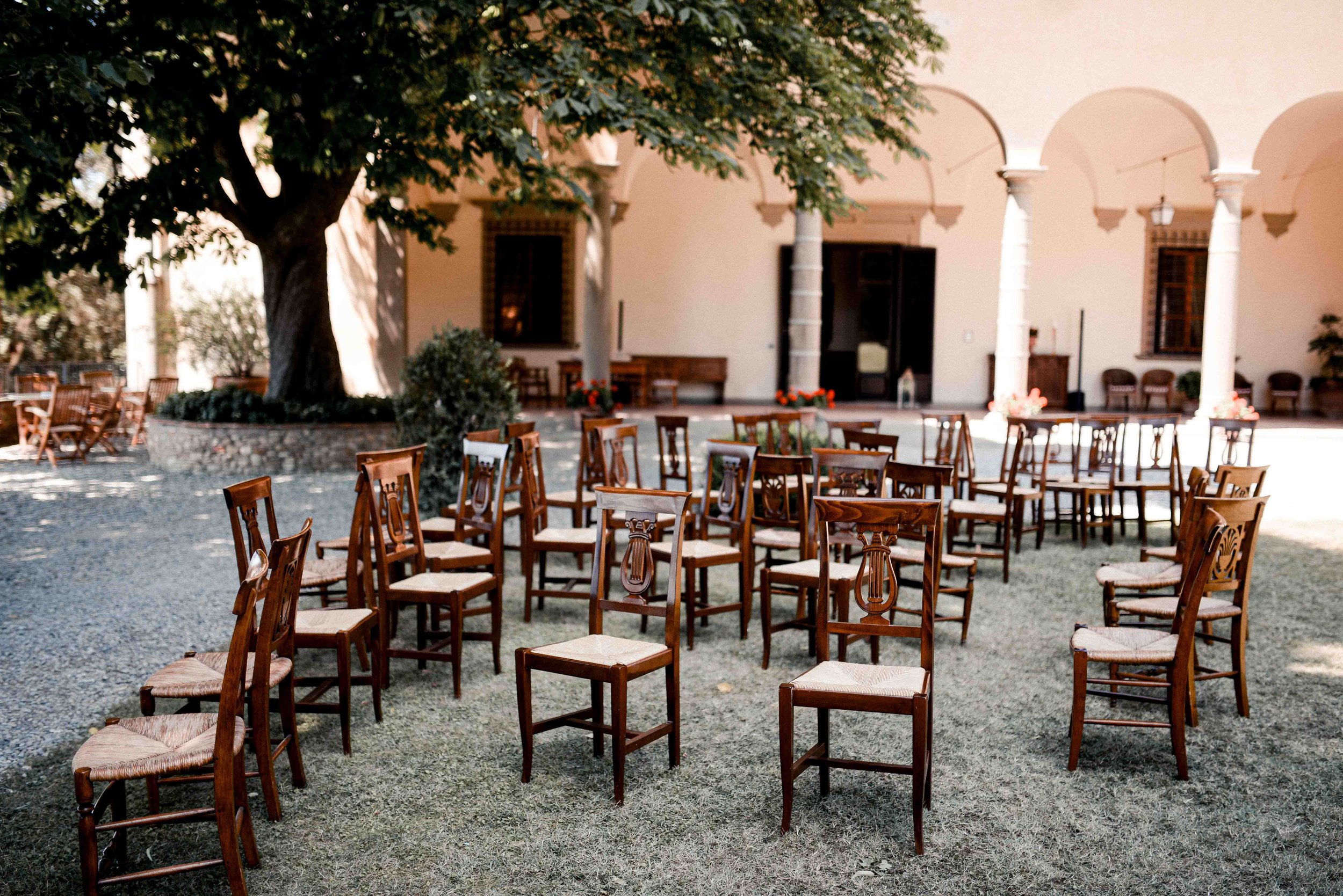 Creative Wedding Ceremony Detail – Outdoor Chairs in Italy