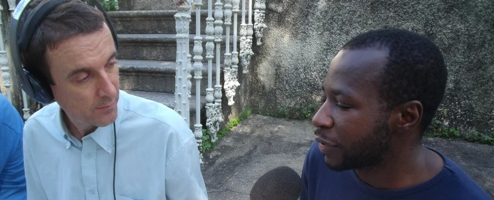 Planet Sport Football Africa presenter Steve Vickers (left) in conversation with football analyst Solomon Ashoms (right).