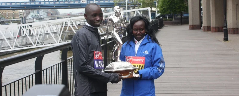London Marathon 2017 elite men's and women's winners Daniel Wanjiru ( above left ) and Mary Keitany ( above right ) from Kenya.