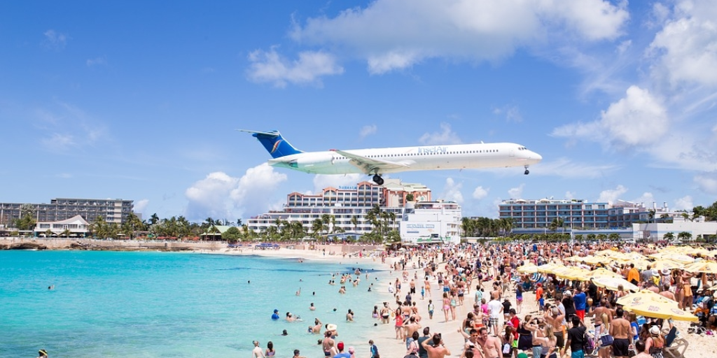 A plane comes into land at St Martin's world-famous airport.