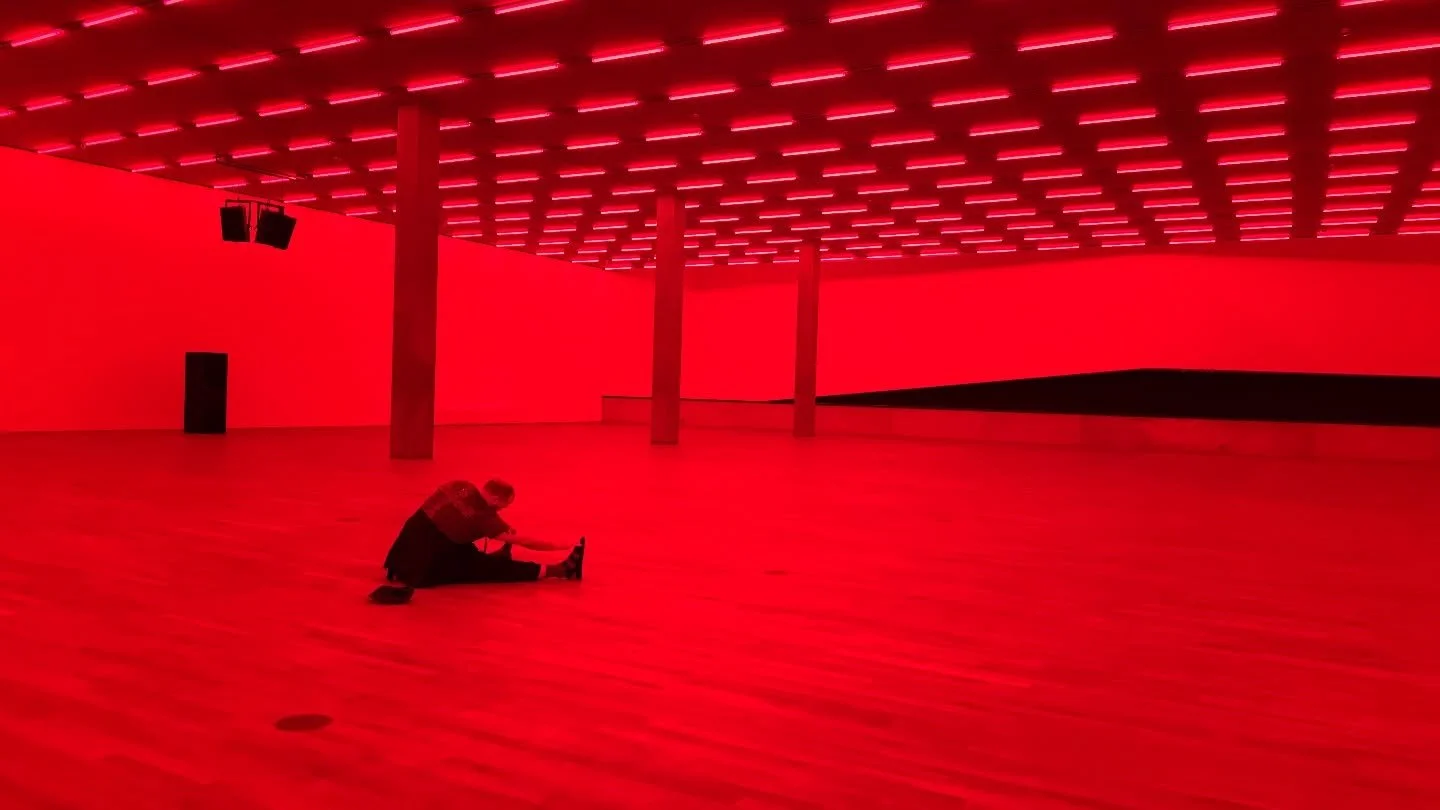 Doing my scoliosis stretches, alone in the vastness of the Steve McQueen show at @schaulagerbasel had me reflecting on my body, health, and relationship to space. Recontextualizing my relationship to my own corporeal form, within the context of this 