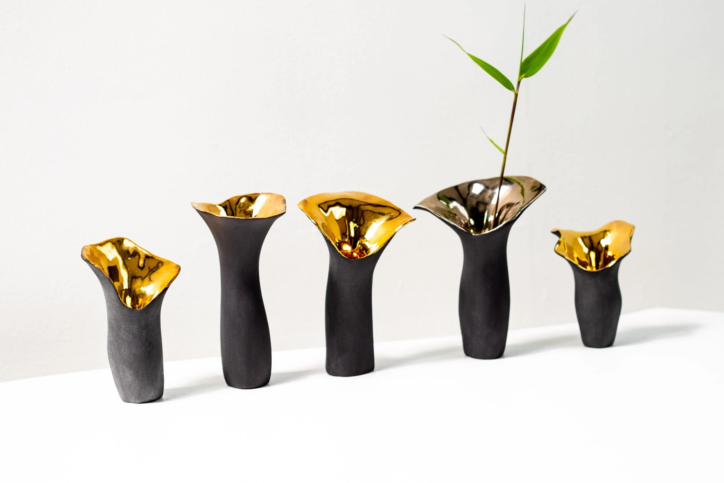 Black Porcelain and Lustre Bud Vases