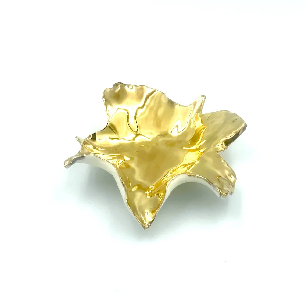 Handmade White Porcelain and Gold Open Leaf by Penny Little Ceramics.jpeg