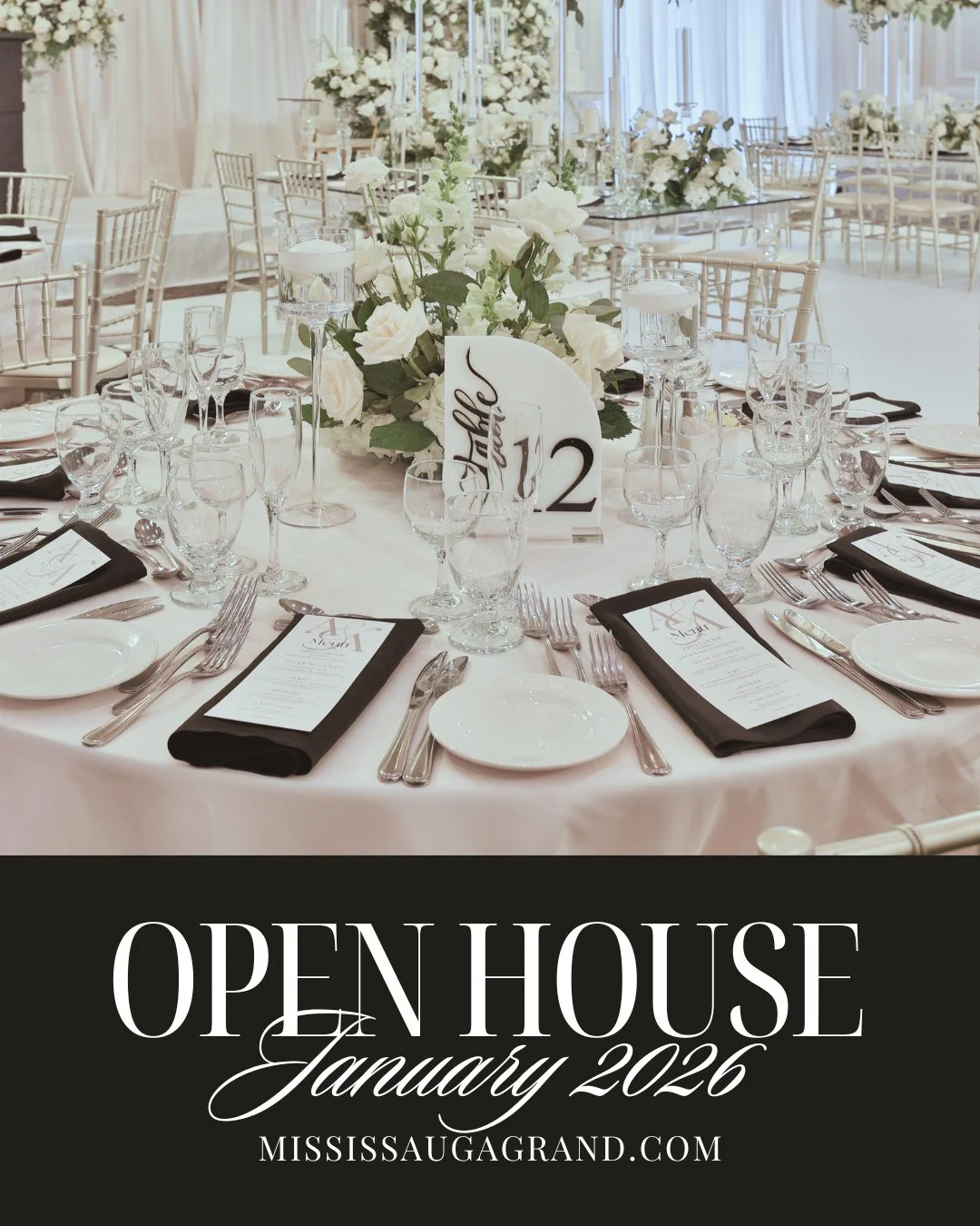 You're Invited: Open House at Mississauga Grand⁠
Discover the perfect setting for your next event. ⁠
⁠
Join us for our Open House and:⁠
* Tour our stunning ballrooms and event spaces⁠
* Meet some of our preferred vendors and see inspiring event setup