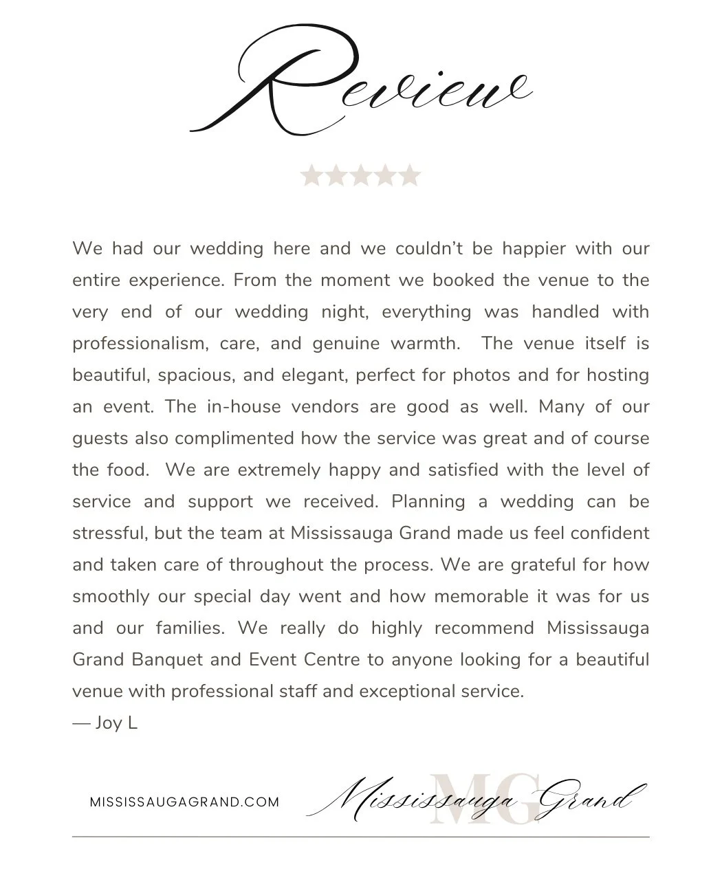 A kind accolade from a past bride on her beautiful day.⁠
⁠
⁠
.⁠
.⁠
.⁠
.⁠
.⁠
⁠
#weddingday #mississaugavenues #weddingvenue #MississaugaGrand⁠
⁠