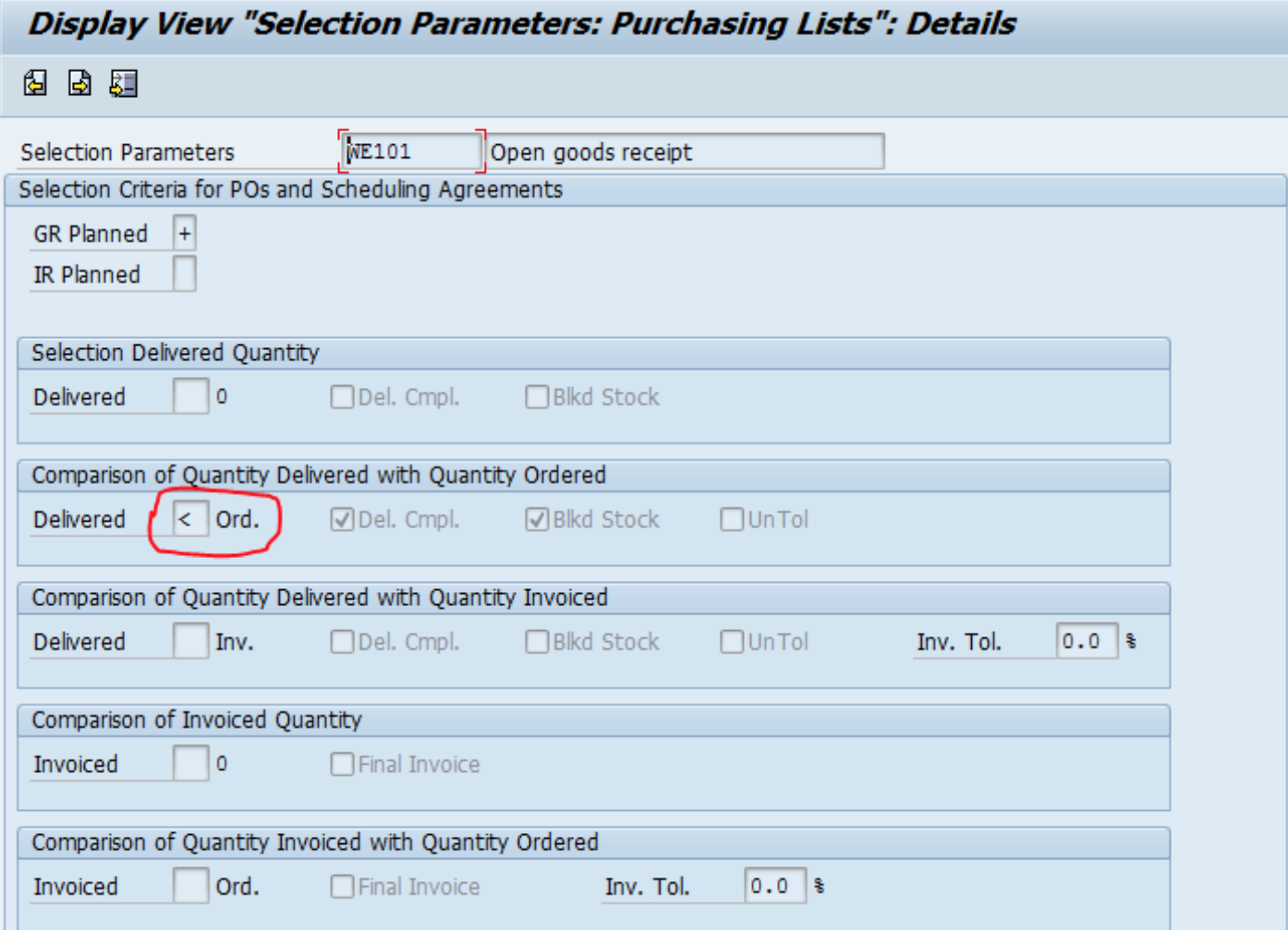 Po list reporting selection parameters