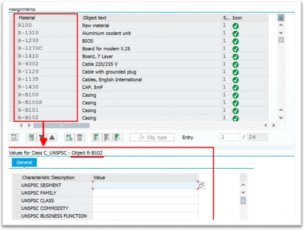 Figure 8. Batch assignment of materials to class (using transaction code CL24N)