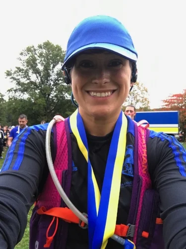 Quick rainy selfie right after finishing the race. Not freezing yet!