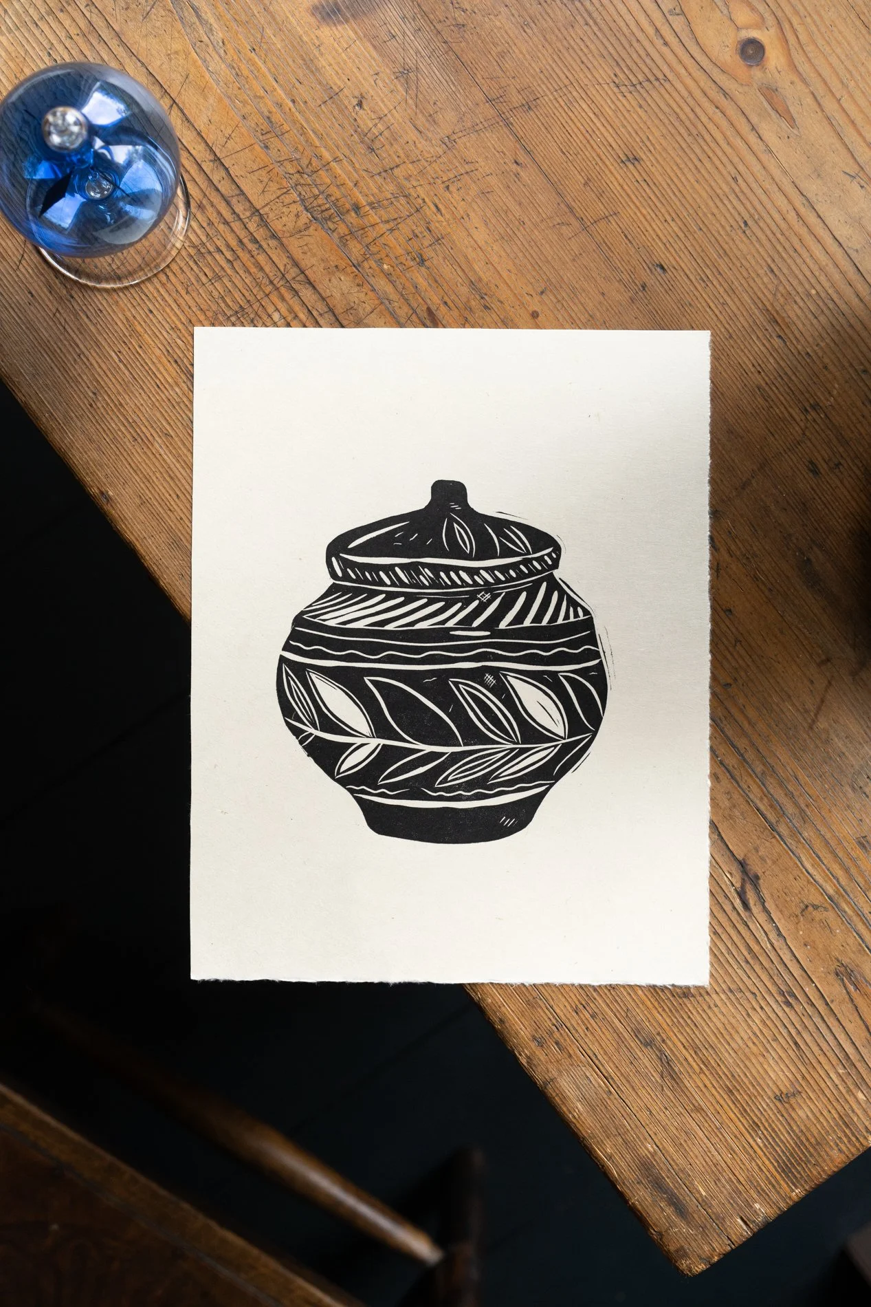 Antique Papier-mâché Pot Original Linocut - Pre-Order