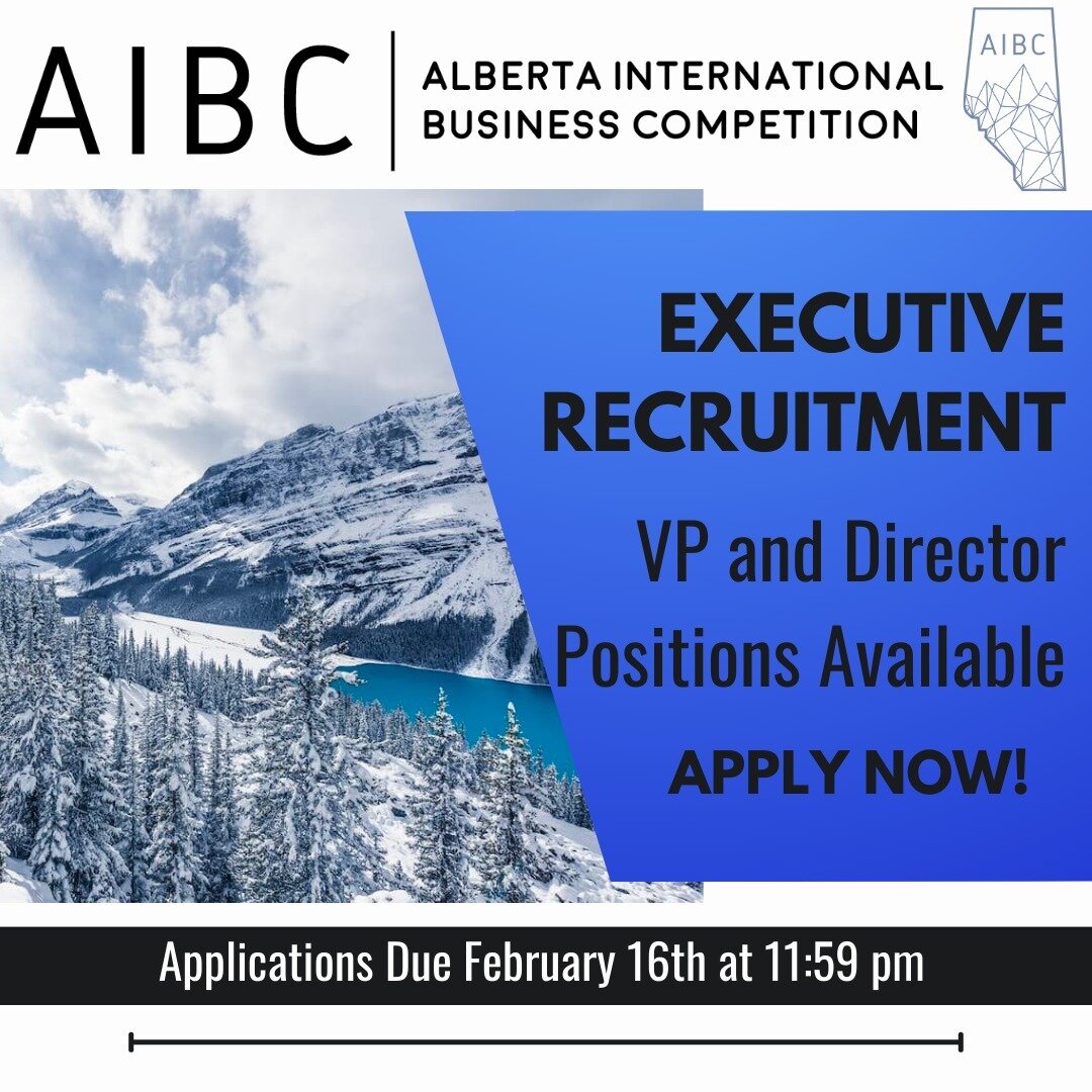 2024 AIBC Executive Positions are now open! 

We are thrilled to begin working on another amazing year of AIBC and we are seeking to put together a dedicated team to create an unforgettable experience for our delegates! 

The Alberta International Bu